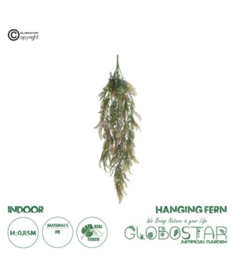 GloboStar® Artificial Garden HANGING FERN 20840 Τεχνητό Διακοσμητικό Κρεμαστό Φυτό Φτέρη Μ25 x Π12 x Υ85cm